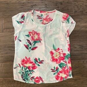 Skies Are Blue Floral Blouse in Mint & Coral Pink